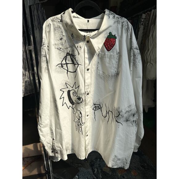 $685 SS25 punk graphic oversized button down - Picture 1 of 7